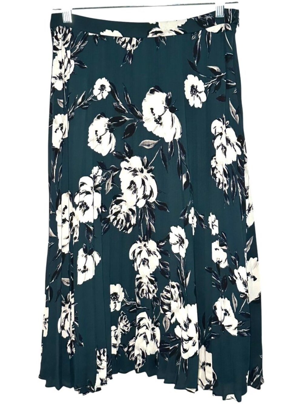 DKNY Emerald Green Floral Accordion Pleated Midi Skirt SZ 10 Dark Boho Work